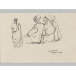 PETER CLARKE (1921 - 2014), MALAY WOMEN, pencil sketch on paper, signed and dated Jan 1953, 12 by