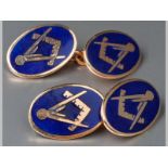 A PAIR OF 9CT YELLOW GOLD CUFFLINKS, with enamel insignia of a Masonic emblem, 6.4g, (2).