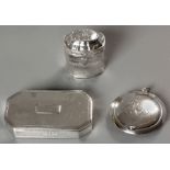 A VICTORIAN SILVER SNUFF BOX, LONDON 1856, MAKER'S MARKS INDECIPHERABLE, hinged lid with a raised