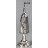 A .925 STD SILVER SPICE TOWER, body embossed with scrolls and swags, on a reeded circular base, 20cm