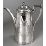 A VICTORIAN SILVER COFFEE POT, SHEFFIELD 1868, MARTIN HALL & CO., hinged top with removable