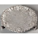 A GEORGE IV SILVER CARD TRAY, SHEFFIELD 1823, ROBERT GARRARD, with applied scroll rim, gadrooned