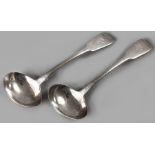 A PAIR OF GEORGE IV SILVER SAUCE LADLES, LONDON 1823, WILLIAM ELEY & WILLIAM FERM, fiddle pattern,