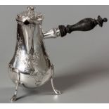 A 19TH CENTURY CONTINENTAL SILVER HOT CHOCOLATE POT, MARK INDECIPHERABLE, hinged top with