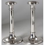 A PAIR OF SILVER CANDLESTICKS, BIRMINGHAM 1989, C.J.M., fold-over rims, terminating on circular