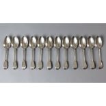 A SET OF TWELVE 19th CENTURY CAPE COLONY SILVER FIDDLE PATTERN SPOONS, CIRCA 1859, LODEWYK WILLEM