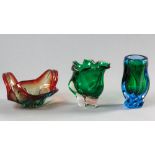 A COLLECTION OF THREE MURANO GLASS BOWLS/VASES, of varoius colours, shapes and sizes, 17.5cm