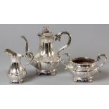 A VICTORIAN SILVER THREE PIECE COFFEE SET, LONDON 1852, JOHN & HENRY LIAS, comprising: a coffee pot,