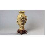 A FINE LARGE MID-19th CENTURY CHINESE SOAPSTONE VASE, of baluster form carved with Buddha hand