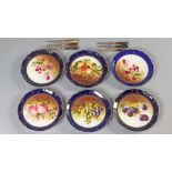 A SET OF SIX 19th CENTURY GERMAN FRUIT PLATES, base signed Malmaison, Bavaria. Each plate hand-