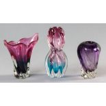 A COLLECTION OF THREE MURNO GLASS BOWLS/VASES, of various shapes and sizes in colours of pinks and