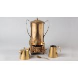 A CAPE BRASS KETTLE KONFOOR, by Vert Honiball, together with a milk jug, sugar basin and spoon,