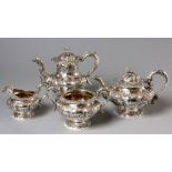 A WILLIAM IV FOUR PIECE TEA AND COFFEE SERVICE, LONDON 1834, JONATHAN HAYNE (teapot, creamer and