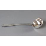 A RUSSIAN SILVER FIDDLE PATTERN SOUP LADLE, 33cm long, 317g.