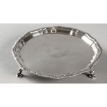 A VICTORIAN SILVER CARD TRAY, LONDON 1894, CHARLES BOYTON, with gadrooned rim, the plain well