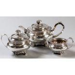 A GEORGE IV SILVER THREE PIECE SILVER TEA SET, LONDON 1820 & 1822, CHARLES THOMAS FOX & ROBERT