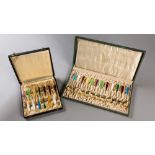 A SET OF TWELVE .925 STD SILVER AND ENAMEL SORBET SPOONS, together with thirteen similar cake forks,