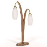 "Snow Drops" MCM Brass and Teak Lamp, ca. Middle 20th Century