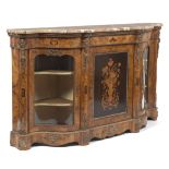 Fine Italian Marquetry Inlaid Credenza with Rouge Marble Top and D'Ore Bronze Mounts