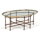 Baker Style Faux Bamboo, Glass & Brass Occasional Table, 20th Century