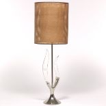 Laurel Chrome and Lucite MCM Lamp with Rattan/Fiber Shade, ca. 1970's