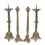 Two Pairs of Gothic Revival of Ecclesiastical Bronze Prickets and Candle Holders