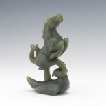 Carved Nephrite Mythological Horse and Bird