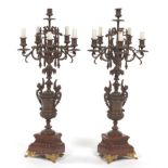 Pair of French Bronze 6-Light Candelabrum, Electrified