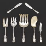 Sterling Silver, Whiting Manufacturing Company, Six Serving Pieces, "Louis XV" Pattern, and One Gor