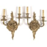 Pair of Rococo Style Brass Two Light Sconces
