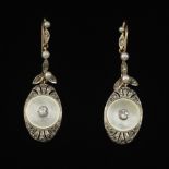 Ladies' Victorian Gold, Mother-of-Pearl, Seed Pearl and Rose Cut Diamond Pair of Dangle Earrings