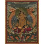 Tibetan Silk Embroidered of Yellow Jambhala Mammon God of Wealth Buddha