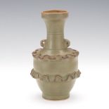 Chinese Longquan Celadon Double Handled Bottle Vase