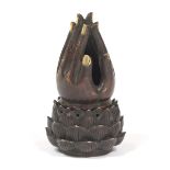 Chinese Bronze Buddha's Hand in Namaskara Mudra of Greeting and Adoration on Lotus Flower Incense B