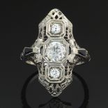 Ladies' Edwardian Gold, Diamond and Blue Sapphire Ring