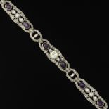 Art Deco Platinum, Diamond and Star Ruby Bracelet, 2.90 ct Center