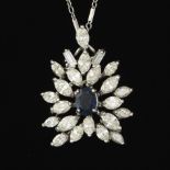 Ladies' Gold, Natural Blue Sapphire and Diamond Pin Brooch/Pendant on Chain