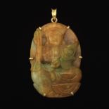 Gold and Carved Untreated Natural Jadeite Jade Pendant of Guan Yin, Goddess of Mercy, GIA Report 21