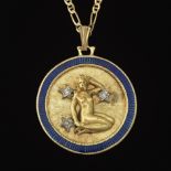 Ladies' Italian Gold, Guilloche Enamel and Diamond Virgo Pendant on Link Chain