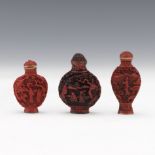 Three Chinese Cinnabar Snuff Bottles, Apocryphal Qianlong Marks