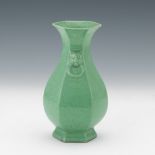 Chinese Porcelain Hexagonal Vase with Pistachio Green Glaze