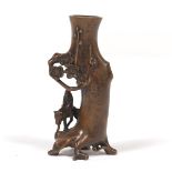 Chinese Patinated Copper Brush Holder/Vase, Prunus Tree with the Immortal Zhang Guolao on His Mule