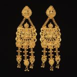 High Carat Pair of Ornate Filigree Chandelier Earrings