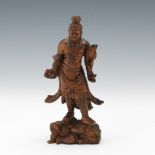 Chinese Antique Wood Carved Sculpture of Zhang Fei