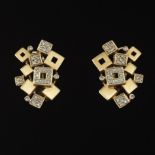 Pair of Gold and Diamond Geometric Design Earrings