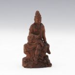 Chinese Carved Huang Yang Wood Sculpture of Sitting Guanyin Bodhisattva