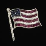 American Flag Gold, Diamond, Ruby and Blue Sapphire Pin Brooch/Pendant