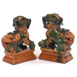 Two Large Chinese Sancai Glazed Ceramic Guardian Foo Lions