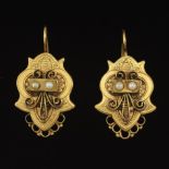 Victorian Pair of Gold and Seed Pearl Earrings