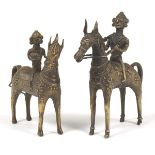 Two African Dogon Equestrian Warrior Bronze Sculptures